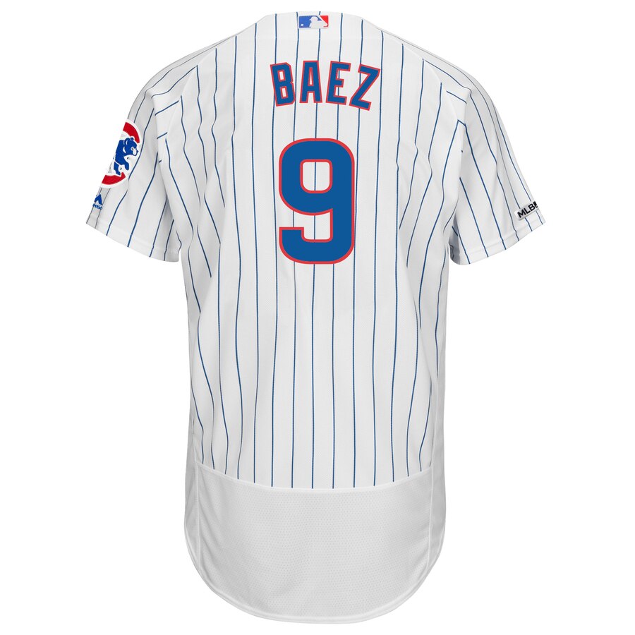 Men's Chicago Cubs Javier Baez Majestic White/Royal Home Collection Flex Base Player Jersey