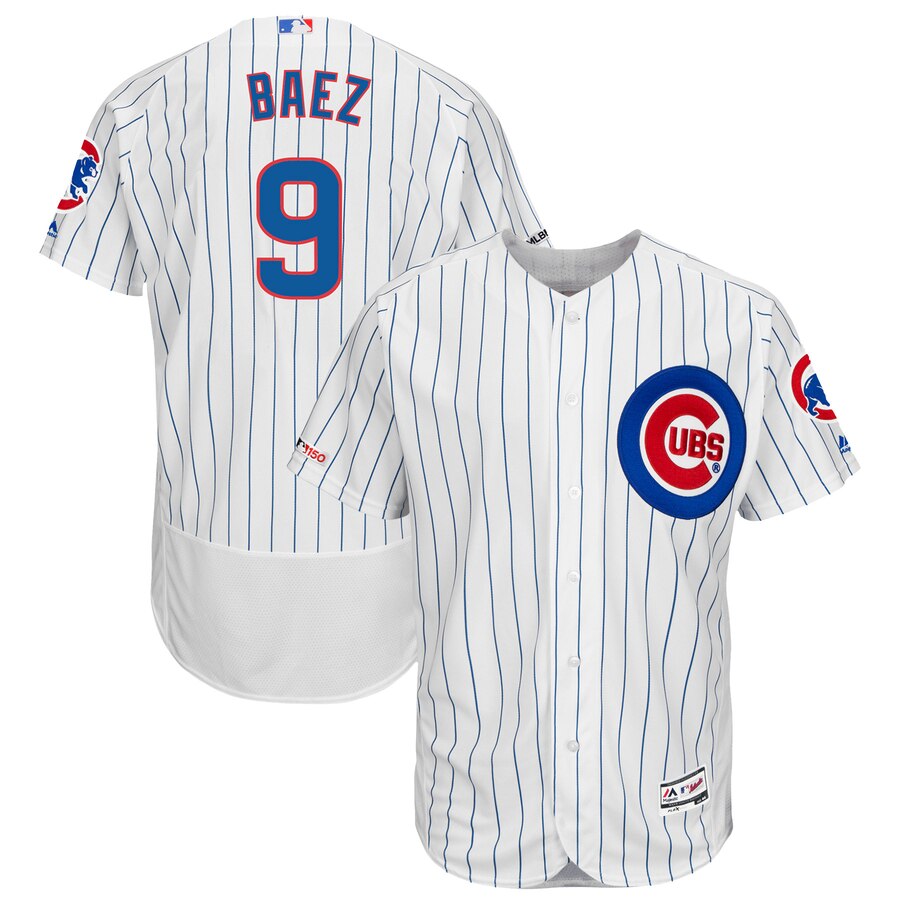 Men's Chicago Cubs Javier Baez Majestic White/Royal Home Collection Flex Base Player Jersey