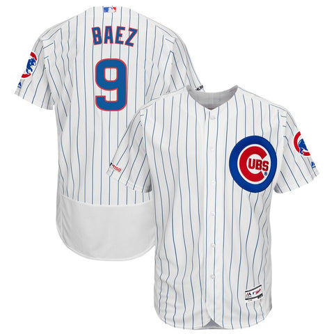 Image of Men's Chicago Cubs Javier Baez Majestic White/Royal Home Collection Flex Base Player Jersey