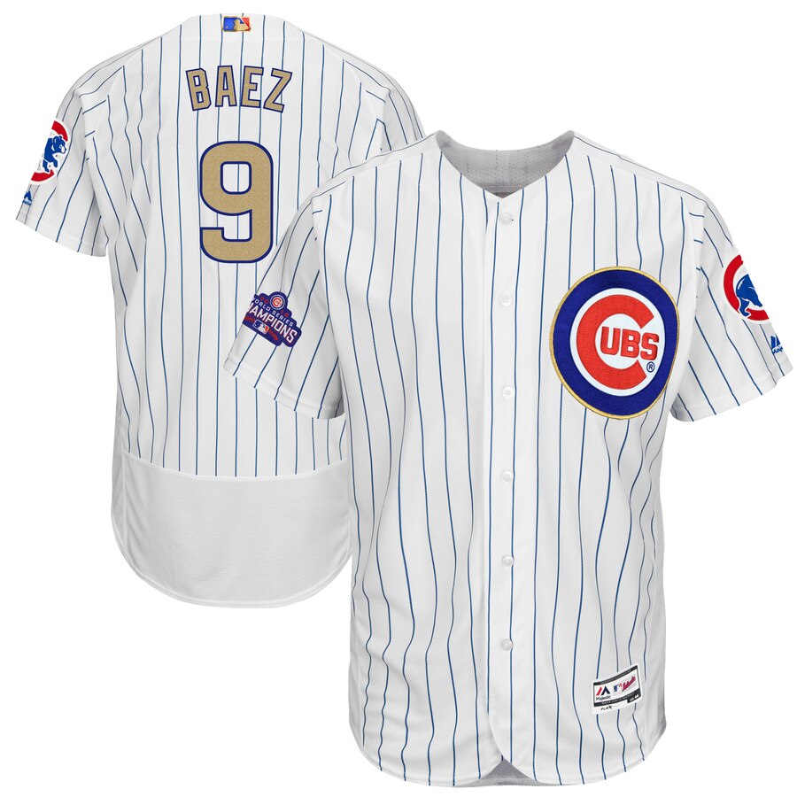 Men's Chicago Cubs Javier Baez Majestic White 2017 Gold Program Flex Base Player Jersey