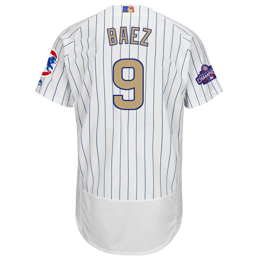 Men's Chicago Cubs Javier Baez Majestic White 2017 Gold Program Flex Base Player Jersey