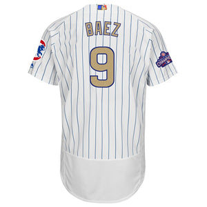 Men's Chicago Cubs Javier Baez Majestic White 2017 Gold Program Flex Base Player Jersey