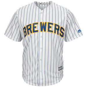 Men's Milwaukee Brewers Christian Yelich Majestic White/Royal Alternate Official Cool Base Player Jersey