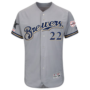 Men's Milwaukee Brewers Christian Yelich Majestic Gray 2019 MLB All-Star Game Authentic Collection Flex Base Player Jersey