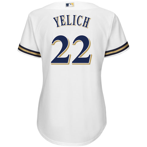 Image of Women's Milwaukee Brewers Christian Yelich Majestic White Cool Base Player Jersey