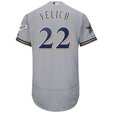 Image of Men's Milwaukee Brewers Christian Yelich Majestic Gray 2019 MLB All-Star Game Authentic Collection Flex Base Player Jersey