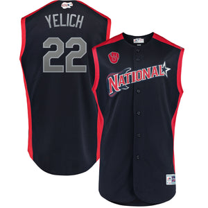 Men's National League Christian Yelich Majestic Navy 2019 MLB All-Star Game Workout Player Jersey