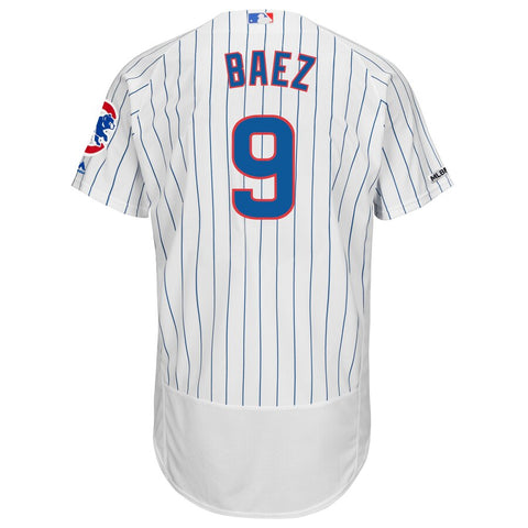 Image of Men's Chicago Cubs Javier Baez Majestic White/Royal Home Collection Flex Base Player Jersey