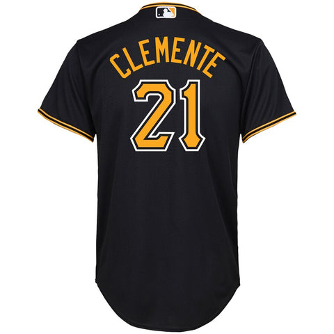 Image of Youth Pittsburgh Pirates Roberto Clemente Majestic Black Alternate Replica Player Jersey