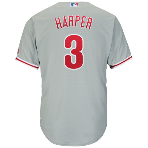 Image of Men's Philadelphia Phillies Bryce Harper Majestic Gray Official Cool Base Replica Player Jersey