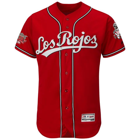 Image of Men's Cincinnati Reds Majestic Scarlet Los Rojos Alternate Collection Custom Jersey