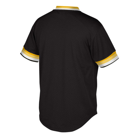 Image of Men's Pittsburgh Pirates Mitchell & Ness Cooperstown Collection Mesh Wordmark V-Neck Jersey