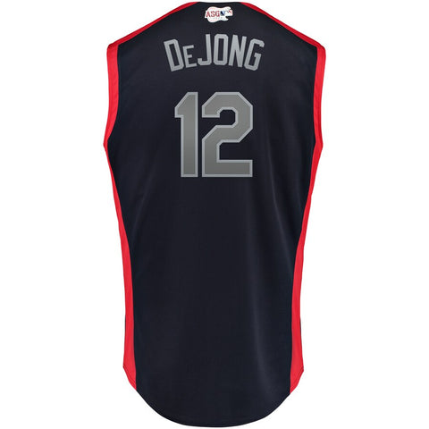 Image of Men's National League Paul DeJong Majestic Navy/Red 2019 MLB All-Star Game Workout Player Jersey