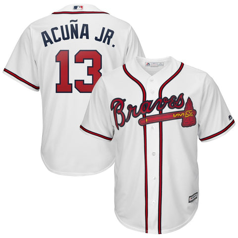 Image of Men's Atlanta Braves Ronald Acuña Jr. Majestic 2019 Official Cool Base Player Jersey