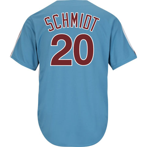 Image of Men's Philadelphia Phillies Mike Schmidt Majestic Light Blue Cooperstown Player Cool Base Jersey