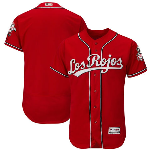 Image of Men's Cincinnati Reds Majestic Alternate Scarlet Los Rojos Flex Base Collection Team Jersey