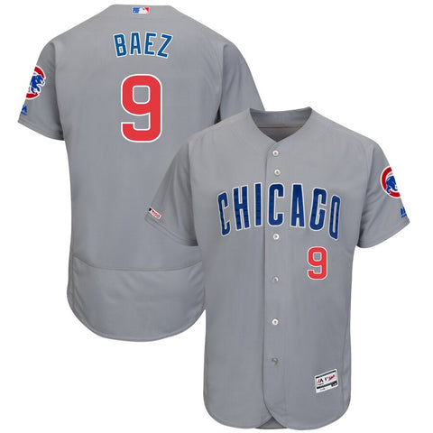 Image of Men's Chicago Cubs Javier Baez Majestic Gray Road Collection Flex Base Player Jersey