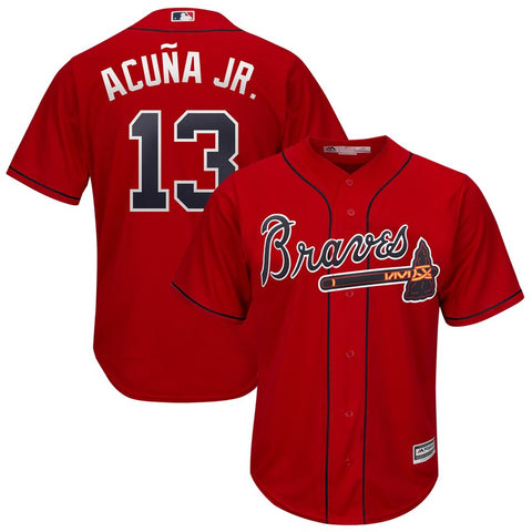 Image of Men's Atlanta Braves Ronald Acuña Jr. Majestic 2019 Official Cool Base Player Jersey