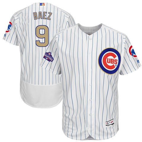 Image of Men's Chicago Cubs Javier Baez Majestic White 2017 Gold Program Flex Base Player Jersey