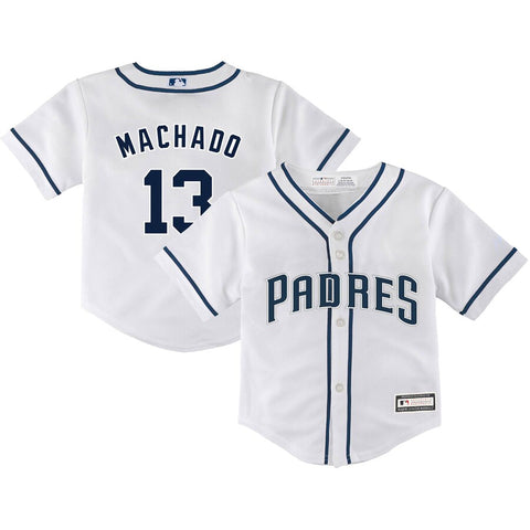 Image of Toddler San Diego Padres Manny Machado Majestic White Home Official Cool Base Player Jersey