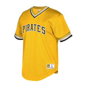 Men's Pittsburgh Pirates Mitchell & Ness Cooperstown Collection Mesh Wordmark V-Neck Jersey