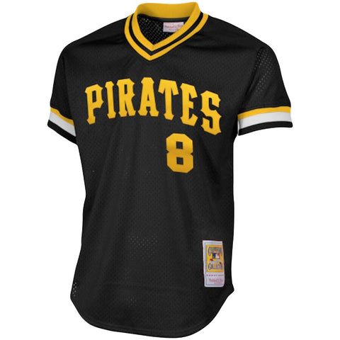 Image of Men's Pittsburgh Pirates Willie Stargell Mitchell & Ness Black Cooperstown Collection Big & Tall Mesh Batting Practice Jersey