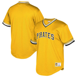 Men's Pittsburgh Pirates Mitchell & Ness Cooperstown Collection Mesh Wordmark V-Neck Jersey