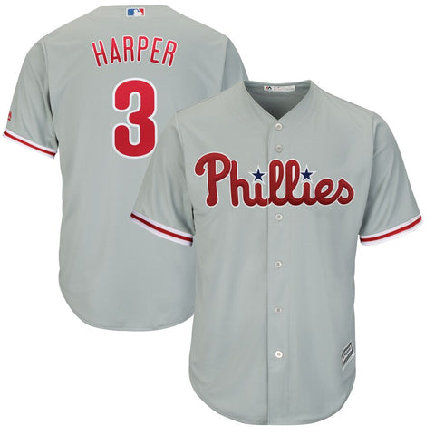 Image of Men's Philadelphia Phillies Bryce Harper Majestic Gray Official Cool Base Replica Player Jersey