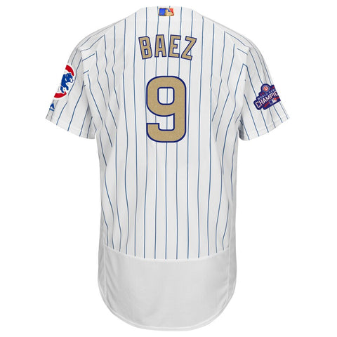 Image of Men's Chicago Cubs Javier Baez Majestic White 2017 Gold Program Flex Base Player Jersey