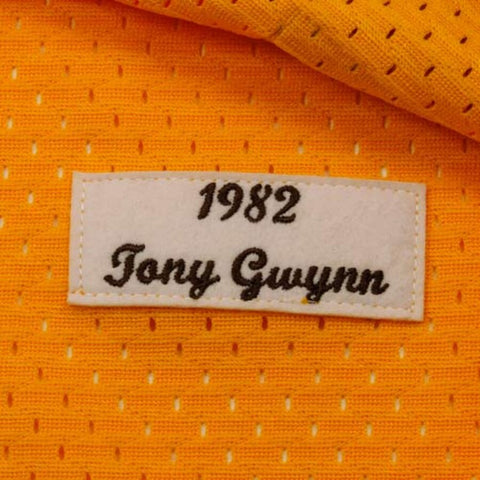 Image of Men's San Diego Padres Tony Gwynn Mitchell & Ness Gold 1982 Authentic Cooperstown Collection Mesh Batting Practice Jersey