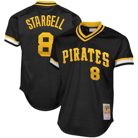 Image of Men's Pittsburgh Pirates Willie Stargell Mitchell & Ness Black Cooperstown Collection Big & Tall Mesh Batting Practice Jersey