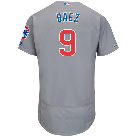 Image of Men's Chicago Cubs Javier Baez Majestic Gray Road Collection Flex Base Player Jersey